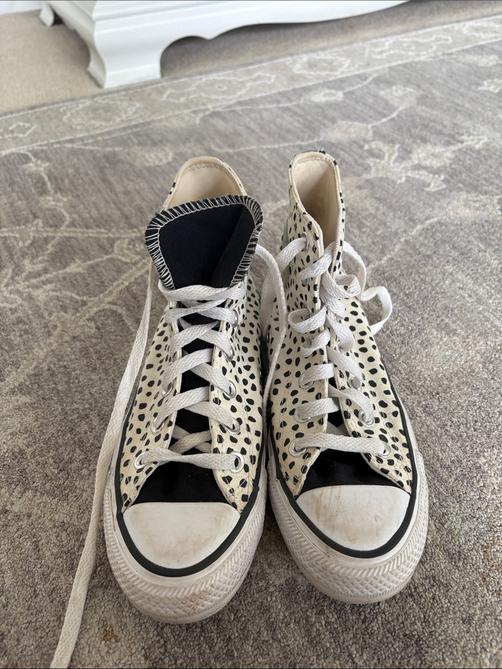 Converse Classic High-Top Sneakers in Cream with Black Spot Print